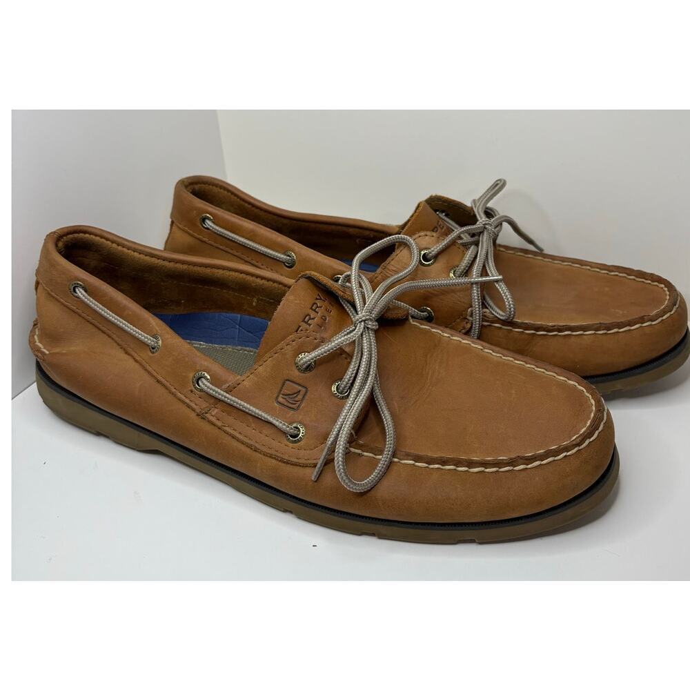 Sperry Top Sider Boat Shoes Men's 13M Brown Leather Casual Moc Toe Natural